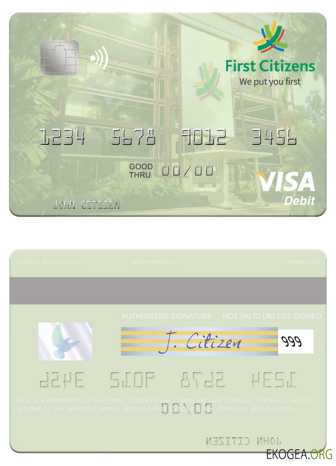 Carte de débit visa de la First Citizes Bank de Trinité et Tobago
